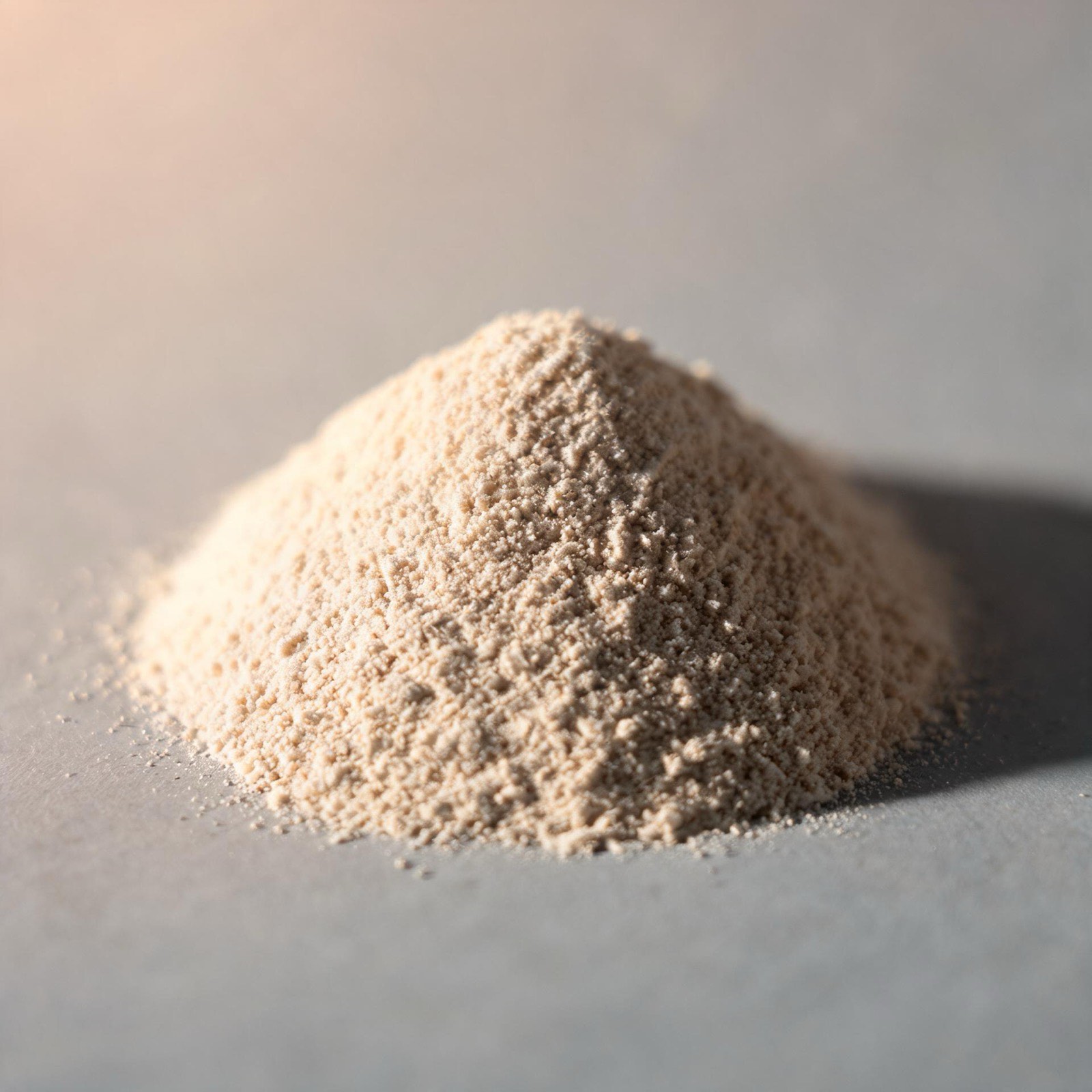 Macro photograph of pale beef bone broth powder.